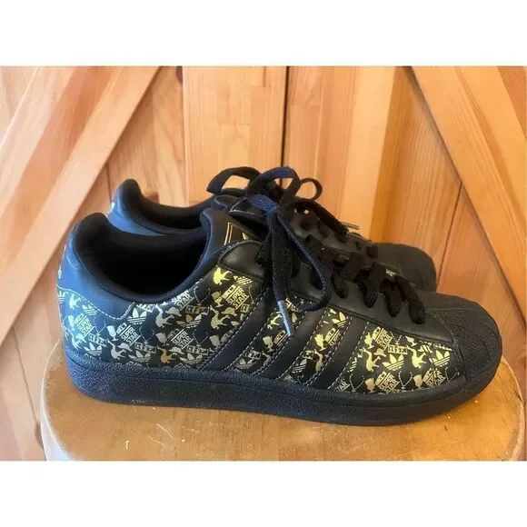 Adidas Superstar II Mens Casual Shoes 077611 SIZE 7 BLK/GOLD